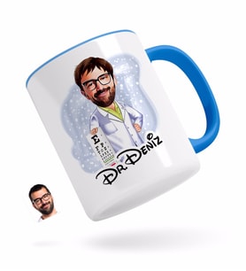 BK Gift Kişiye Özel Erkek Göz Doktoru Karikatürlü Mavi Kupa Bardak