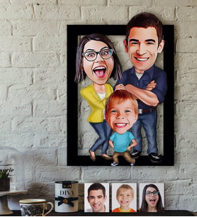 BK Gift Kişiye Özel Aile Karikatürlü 3D Ahşap Tablo-1