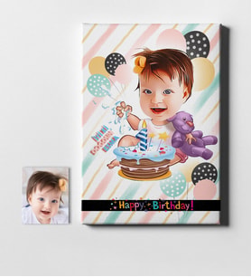 BK Gift Kişiye Özel Doğum Günü Karikatür Kanvas Tablo 50x70cm 9