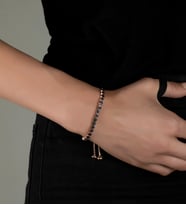 Gümüş Zirkon Taşlı Abiye Günlük Özel Tasarım Bileklik (Siyah)