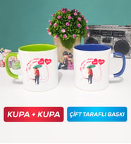 İkili Sevgiliye Sevgililer Günü Hediyesi 3 Kupa Bardak Yeşil Lacivert