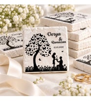 30 Adet Kişiye Özel Baskılı Doğal Taş Magnet 5x5cm Söz, Nikah, Nişan Hatırası (Beyaz)