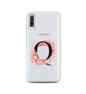Pembe Çiçekli Harf Tasarım Süper Şeffaf Silikon Telefon Kılıfı Samsung A70 Q-Har