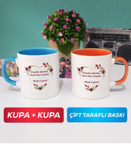 İkili Sevgiliye Sevgililer Günü Hediyesi 13 Kupa Bardak Mavi Turuncu