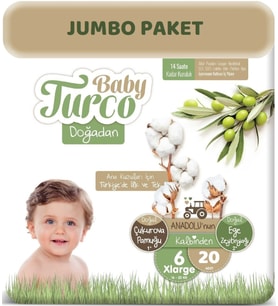 Baby Turco Bebek Bezi Doğadan Beden:6 (16+Kg) XLarge 20 Adet Jumbo Pk