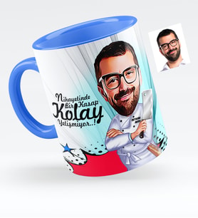 BK Gift Kişiye Özel Bay Kasap Karikatürlü Mavi Kupa Bardak  1