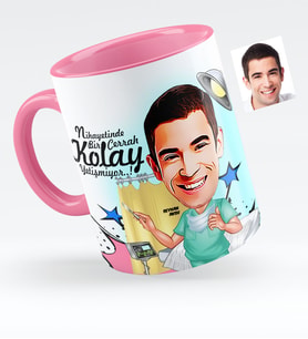 BK Gift Kişiye Özel Bay Cerrah Karikatürlü Pembe Kupa Bardak  1