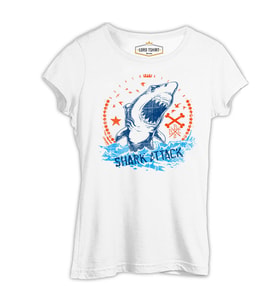Shark Attack Beyaz Kadın Tshirt