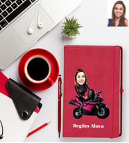Kişiye Özel Bayan Karikatürlü Kırmızı Defter Kalem Hediye Seti Model-10
