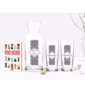 BK Gift Kişiye Özel Renkli Baskılı İsimli İkili Rakı Bardağı Karaf ve Cep Kitabı Hediye Seti-25 (Model 1)