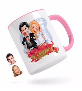 BK Gift Kişiye Özel Evleniyoruz Karikatürlü Pembe Kupa Bardak-10