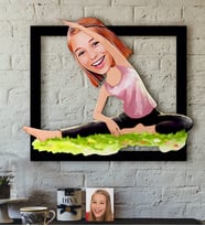 BK Gift Kişiye Özel Bayan Yoga Karikatürlü 3D Ahşap Tablo-1