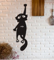 BK Gift Kişiye Özel Sevimli Kedi Figürlü Ahşap Duvar Objesi  3
