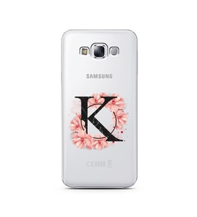 Pembe Çiçekli Harf Tasarım Süper Şeffaf Silikon Telefon Kılıfı Samsung E7 K-Harf