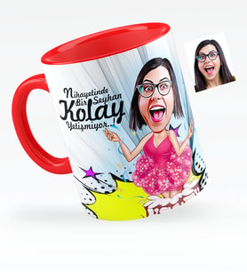 BK Gift Kişiye Özel Bayan Doğum Günü Karikatürlü Kırmızı Kupa Bardak  1