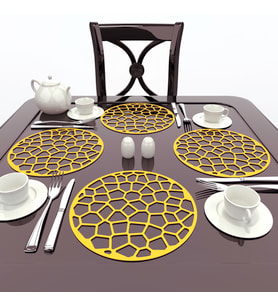 KUK Design Voronoi 4'lü 33 cm Ahşap Amerikan Servis Supla (Sarı)
