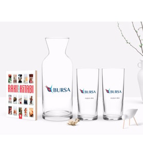 BK Gift Kişiye Özel Renkli Baskılı Bursa Tasarımlı Turistik İkili Rakı Bardağı Karaf ve Cep Kitabı Hediye Seti-2 (Model 1)