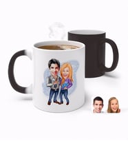 BK Gift Kişiye Özel Sevgililer Karikatürlü Sihirli Kupa Bardak-50 (Beyaz)