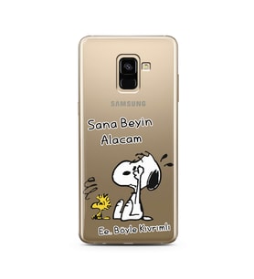 Snoopy Tasarımlı Süper Şeffaf Silikon Telefon Kılıfı Samsung A8 Plus