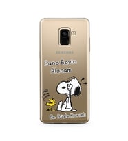 Snoopy Tasarımlı Süper Şeffaf Silikon Telefon Kılıfı Samsung A8 Plus
