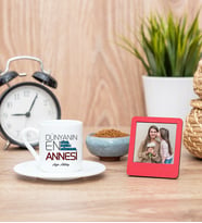 Dünyanın En İyi Annesi Türk Kahvesi Fincanı ve Kırmızı Mini Fotoğraf Çerçevesi