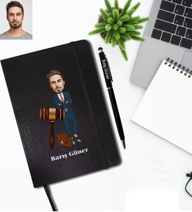 Kişiye Özel Avukat Karikatürlü Siyah Defter Kalem Hediye Seti Bay-4