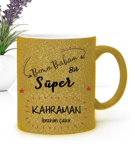BK Gift Kişiye Özel Babalar Günü Temalı Altın Simli Kupa Bardak 17465