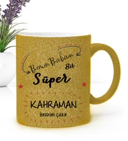 BK Gift Kişiye Özel Babalar Günü Temalı Altın Simli Kupa Bardak 17465