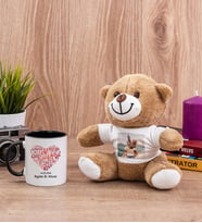 Love Tasarım Hediyelik Siyah Kupa Bardak ve Peluş Ayıcık