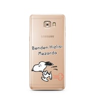 Snoopy Tasarımlı Süper Şeffaf Silikon Telefon Kılıfı Samsung C9 