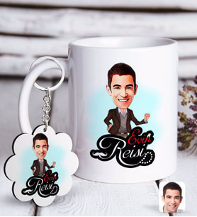BK Gift Kişiye Özel Evin Reisi Karikatürlü Beyaz Kupa ve Anahtarlık Hediye Seti-3 (Model 1)