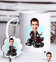 BK Gift Kişiye Özel Evin Reisi Karikatürlü Beyaz Kupa ve Anahtarlık Hediye Seti-3 (Model 1)
