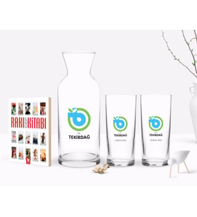 BK Gift Kişiye Özel Renkli Baskılı Tekirdağ Tasarımlı Turistik İkili Rakı Bardağı Karaf ve Cep Kitabı Hediye Seti-1 (Model 1)