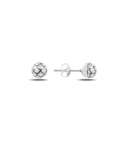6mm Desenli Top Gümüş Küpe