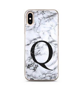 Iphone Xs Max Beyaz Mermer Harf Tasarımlı Telefon Kılıfı Q-Harfi 
