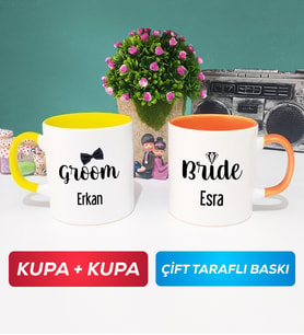 İkili Damat Kupa Bardak Sarı Turuncu