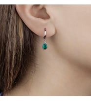 Rose Rengi Yeşil Taşlı Damla Model Gümüş Küpe