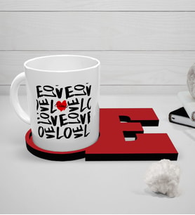 BK Gift Kişiye Özel Sevgili Temalı Beyaz Kupa ve Harfli Bardak Altlığı Seti - 74
