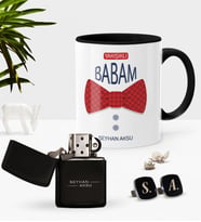 BK Gift Kişiye Özel Yakışıklı Babam Siyah Kupa Çakmak Kol Düğmesi Seti-6 (Model 1)