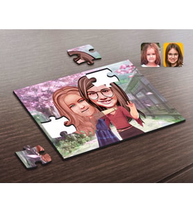 BK Gift Kişiye Özel Kız Kardeşler Karikatürlü Ahşap Puzzle-6