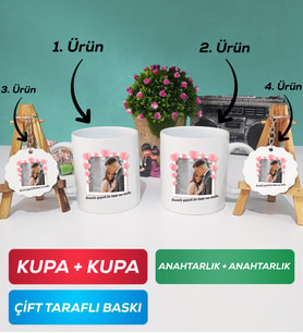 İkili Sevgiliye Sevgililer Günü Hediyesi 12 Kupa Bardak Anahtarlık