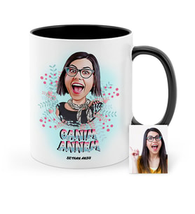 BK Gift Kişiye Özel Canım Annem Karikatür Siyah Kupa Bardak
