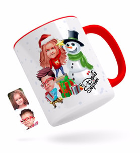 BK Gift Kişiye Özel Yeni Yıl Kız Kardeş ve Erkek Kardeş Karikatürlü Kırmızı Kupa Bardak-1
