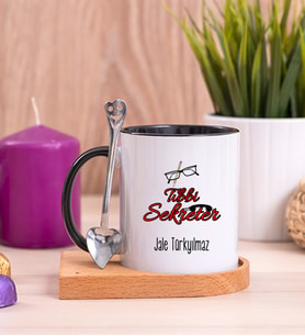 Tıbbi Sekreter Ahşap Altlıklı Siyah Kupa Bardak