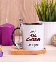 Tıbbi Sekreter Ahşap Altlıklı Siyah Kupa Bardak