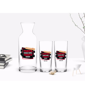 BK Gift Kişiye Özel Renkli Baskılı Yarıya Kadar Değil Yaraya Kadar Tasarımlı İkili Rakı Bardağı ve Karaf Hediye Seti-4 (Model 1)