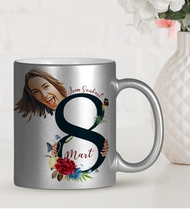 BK Gift Kişiye Özel Kadınlar Günü Karikatür Gümüş Kupa Bardak  41