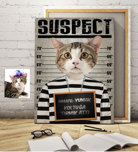 BK Gift Kişiye Özel Evcil Dost Şüpheli Kedi Pet Kanvas Tablo (50x70cm.) 1