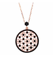 Siyah Zirkon Taşlı Rose Renk Yaşam Çiçeği Bayan Gümüş Kolye 6018638185154