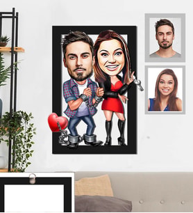 Kişiye Özel Sevgili Karikatürlü 3D Ahşap Tablo 30x47 Model 5